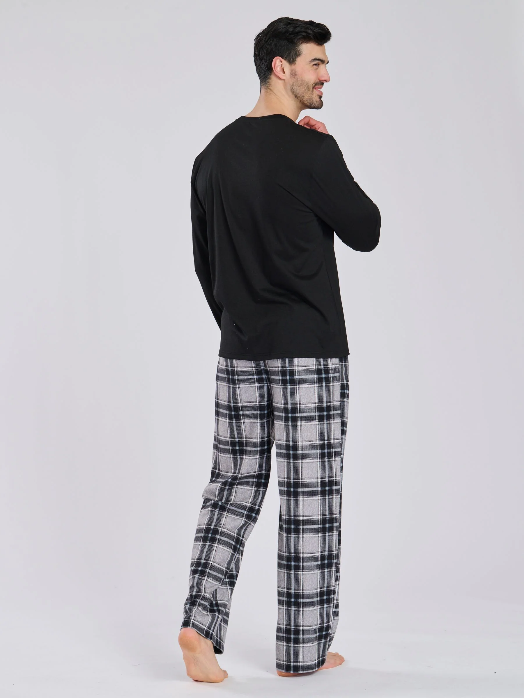 Zwart - Ronde hals - Loungeable Jersey Microfleece Long Top And Check Trousers Pyjama Set