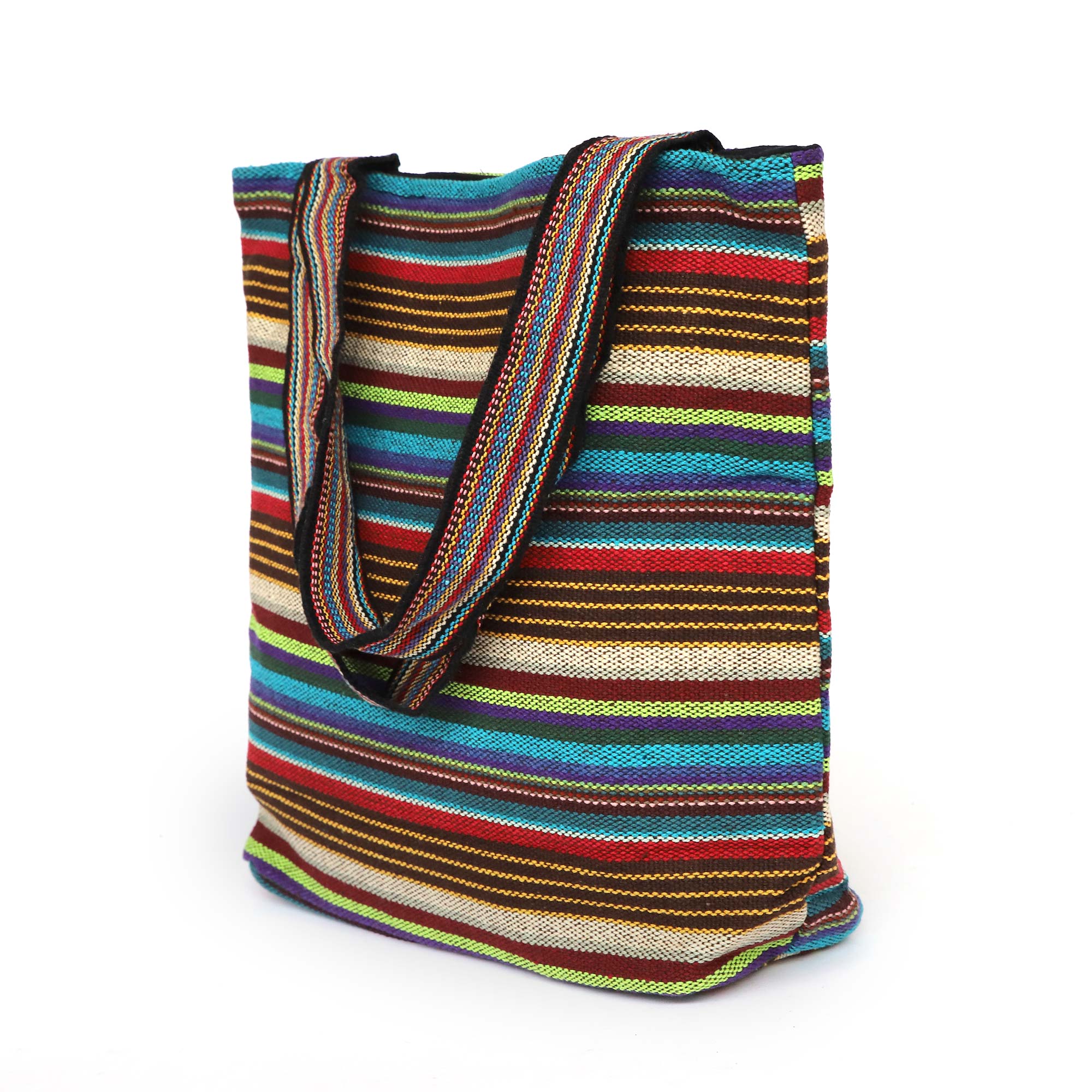 Einkaufstasche aus Baumwolljacquard, blau-braun gestreift, B 35 cm, H 40 cm, L 10 cm günstig bestellen