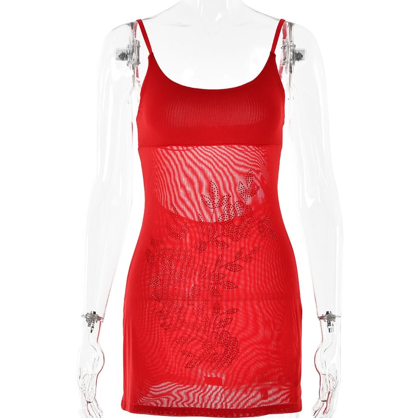 Vanduous - Spaghettibandjes Scoop Neck Effen Mini Bodycon Jurk