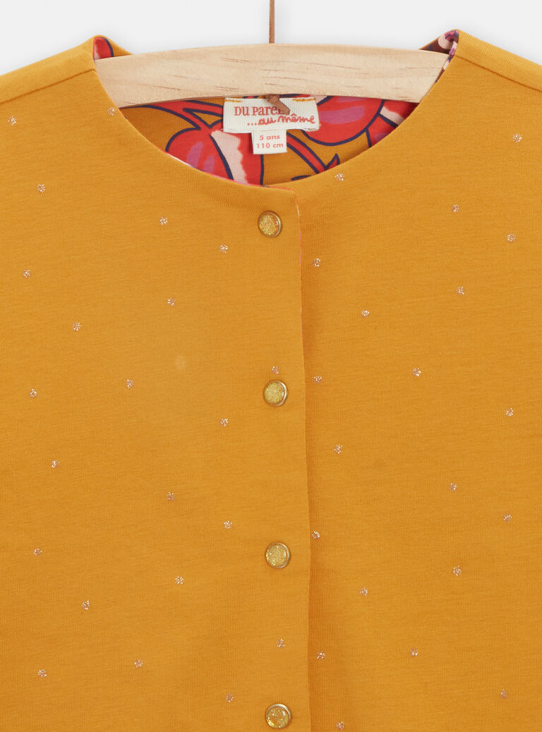 Cardigan reversible jaune et motif fleurs pour fille