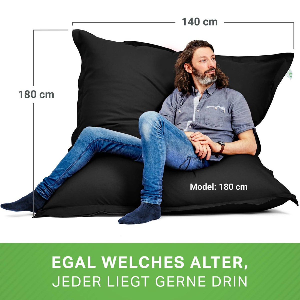 Green Bean Indoor Zitzak XXL 140x180cm 380 Liter Kinderen & Volwassenen Zitzak EPS Kralenvulling Reuze Zitzak Groot Ligbedkussen Zitkussen - Petrol Zwart