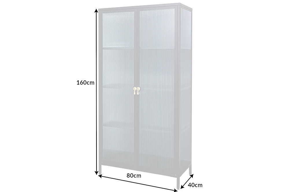 Moderne Vitrine AMSTERDAM 160cm schwarz gold Riffelglas Metall Highboard Schrank