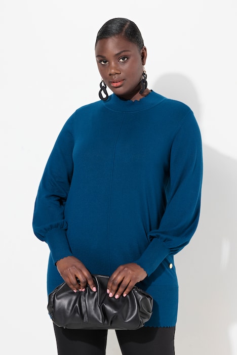 Pullover, Muschelsaum, Stehkragen, Langarm