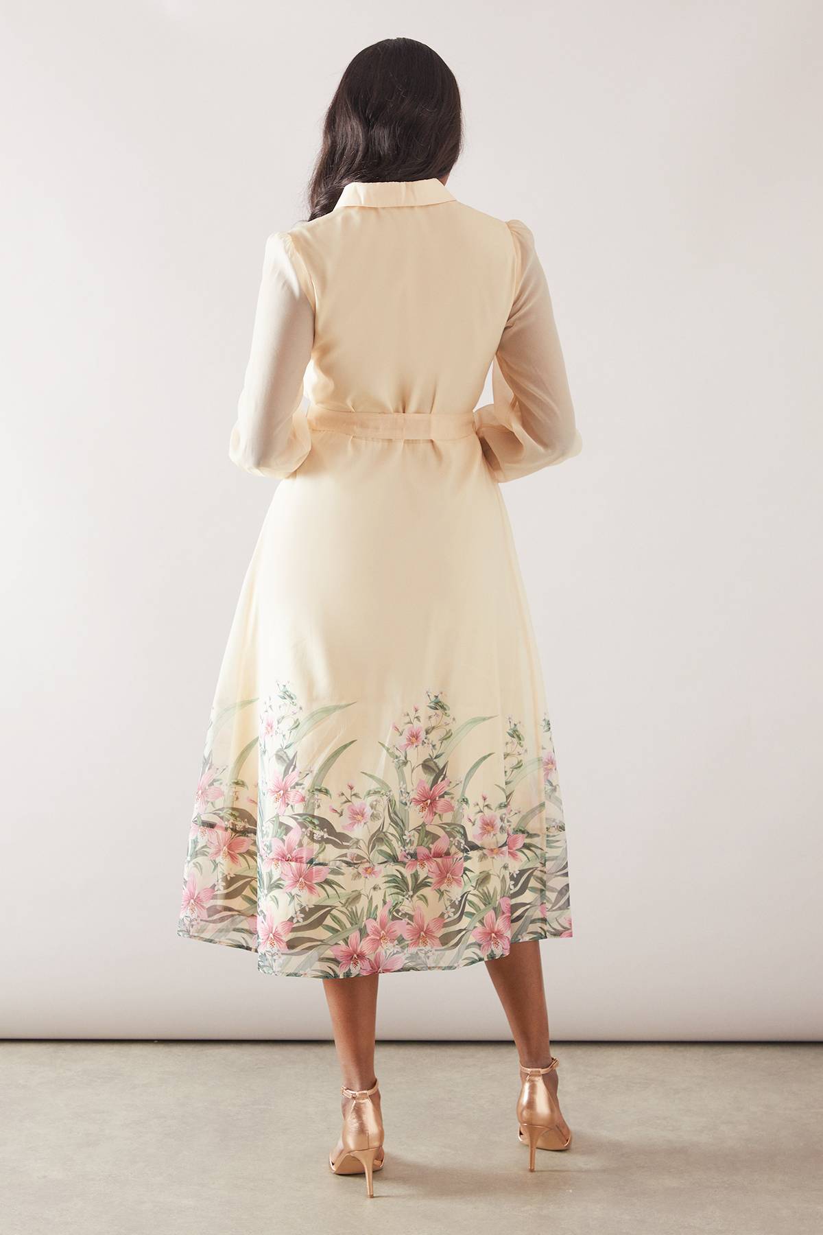 Wallis Robe Chemise Ceinturée en Organza Fleuri