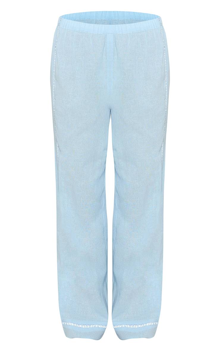 Bleu Ensemble Coordonné Pantalon En Lin Avec Détails Ajourés