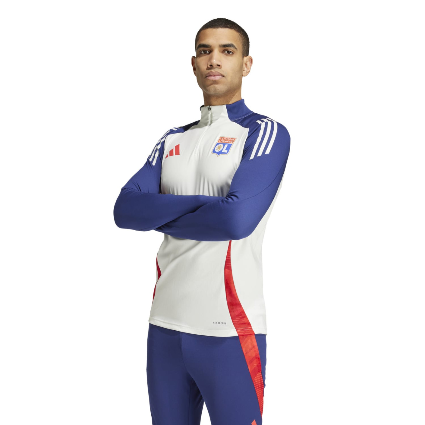 Adidas Olympique Lyon Trainingstrui 1/4-Zip 2024-2025 Wit Donkerblauw Rood