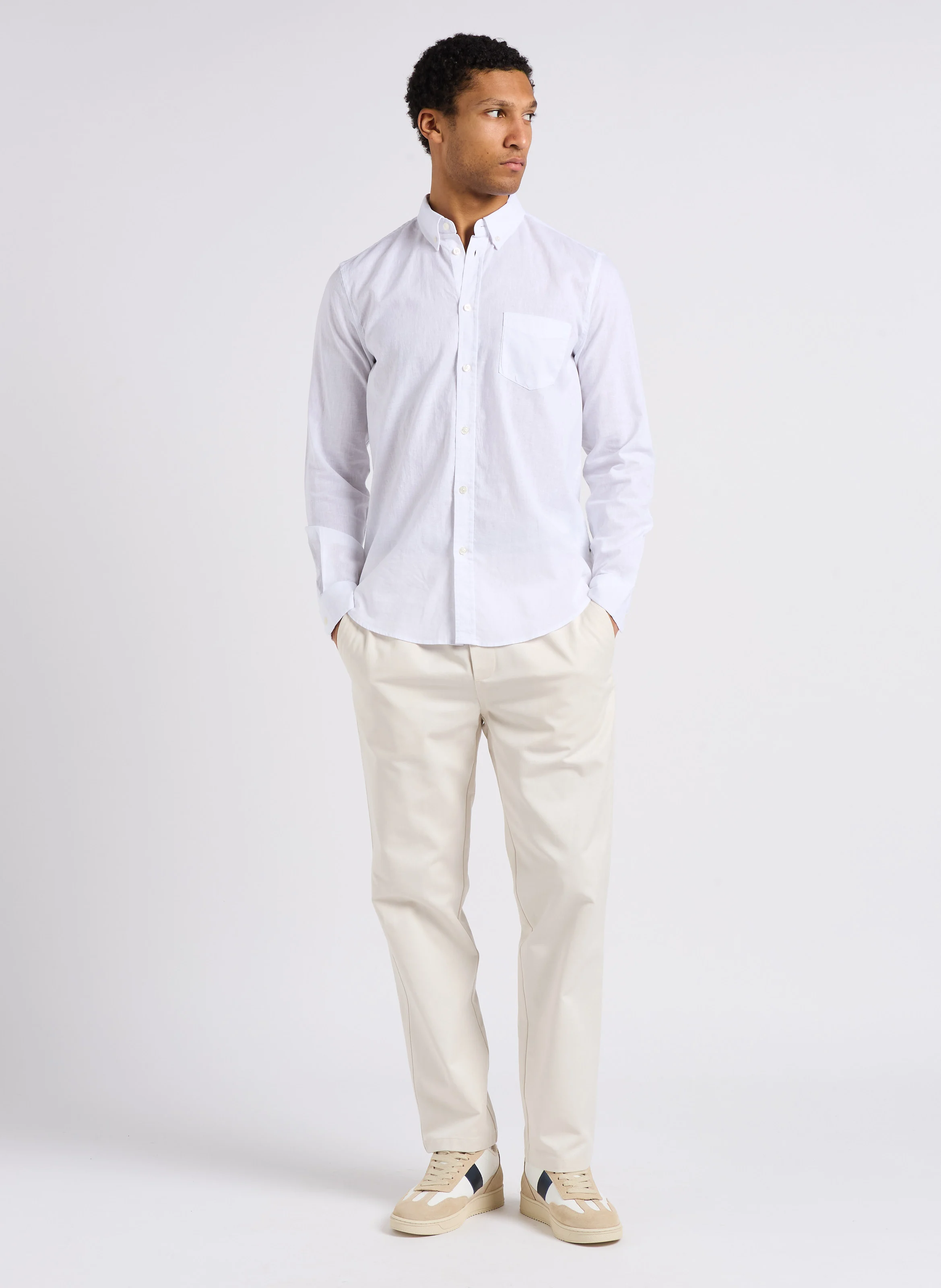 LIAM - Chemise col américain regular-fit en lin et coton | Blanc