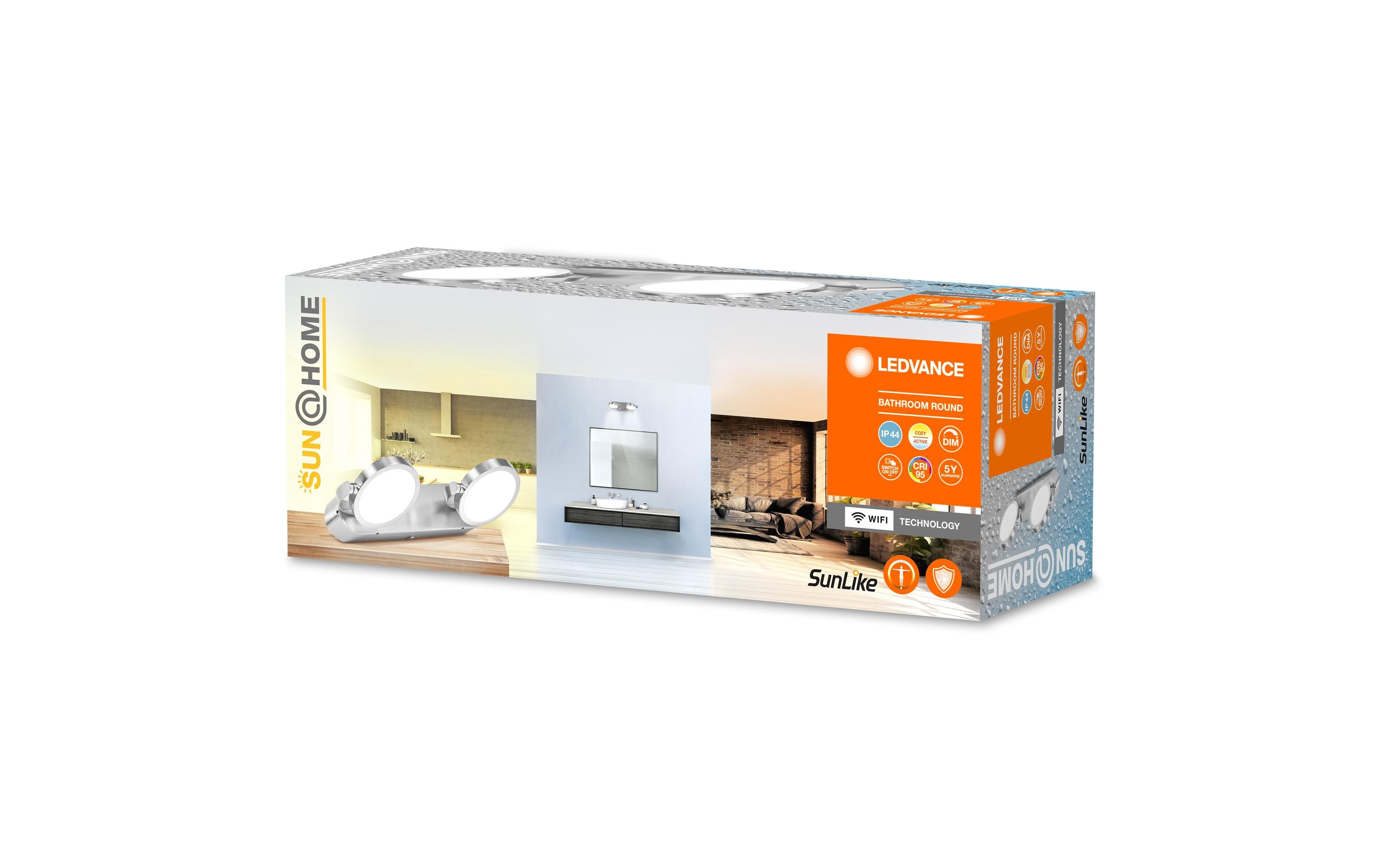 Badezimmerleuchte Sun@Home Round, 14W, 2200-5000K, Silber<br>Smarte Badezimmerleuchte