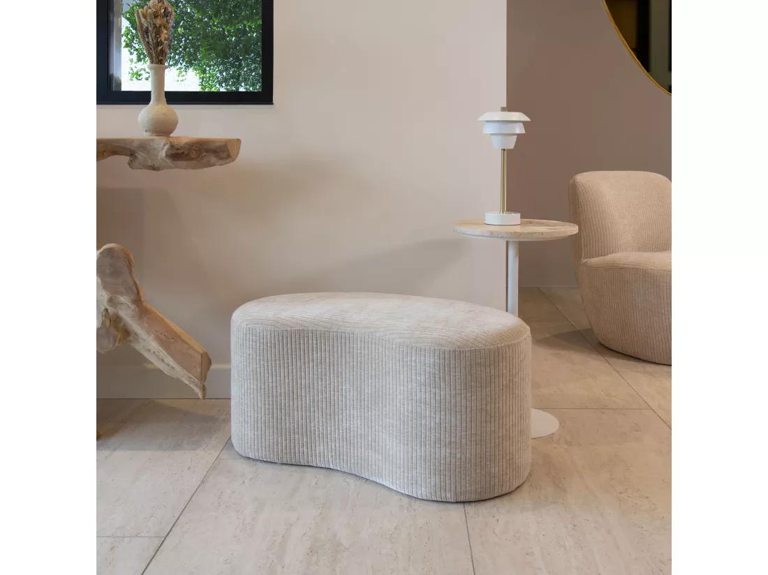 Now's Home - Banc En Tissu Velours Cotele Beige Organique 80x43x36cm Come