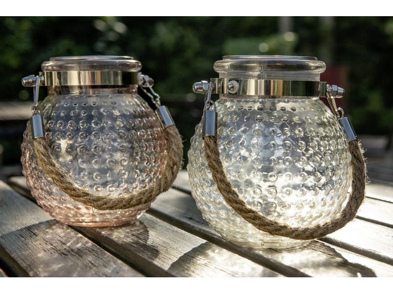 STT Solar Mini Glass Set Dots Beige/Mauve Dekolicht zum Aufstellen oder Aufhängen
