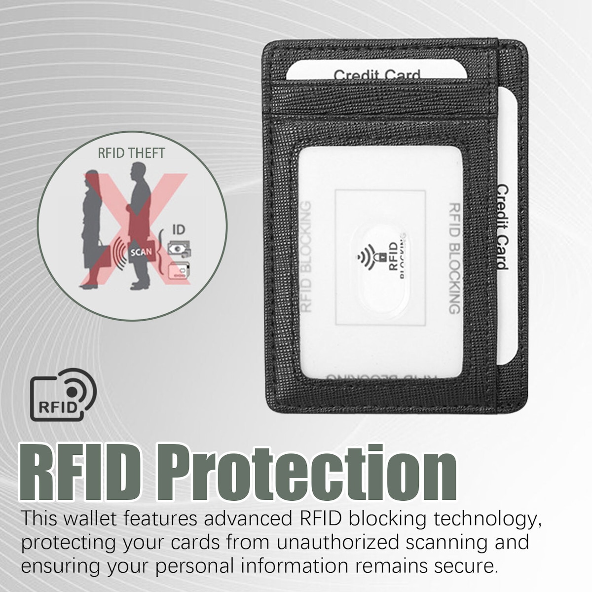 Kortholder med RFID-beskyttelse av ekte skinn Sort