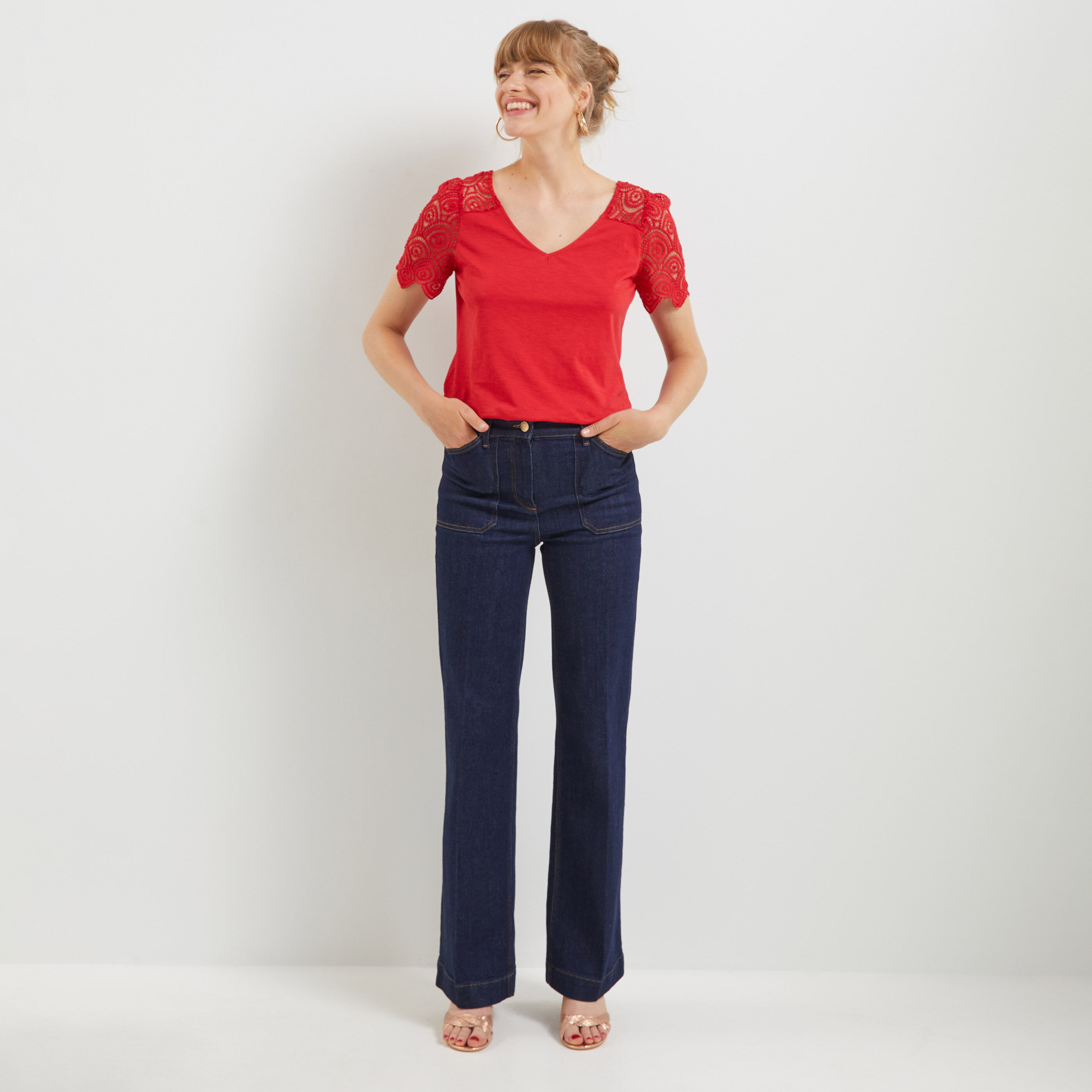 Tshirt guipure femme - ROUGE