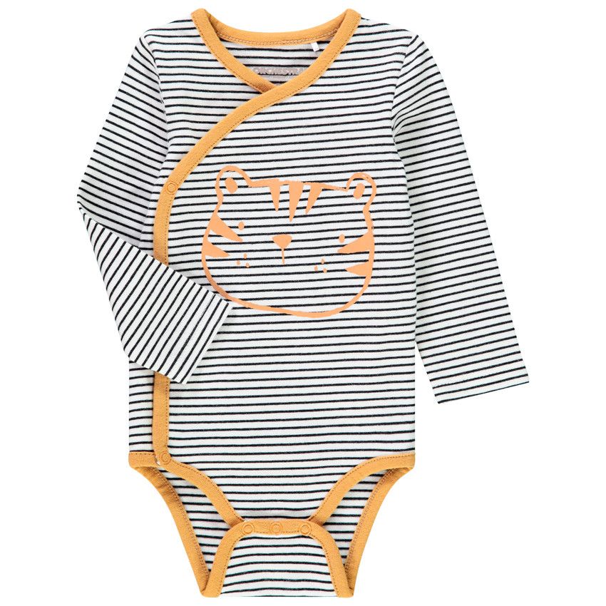 Body manches longues à rayures et tête de tigre pour bébé garçon - Ecru
