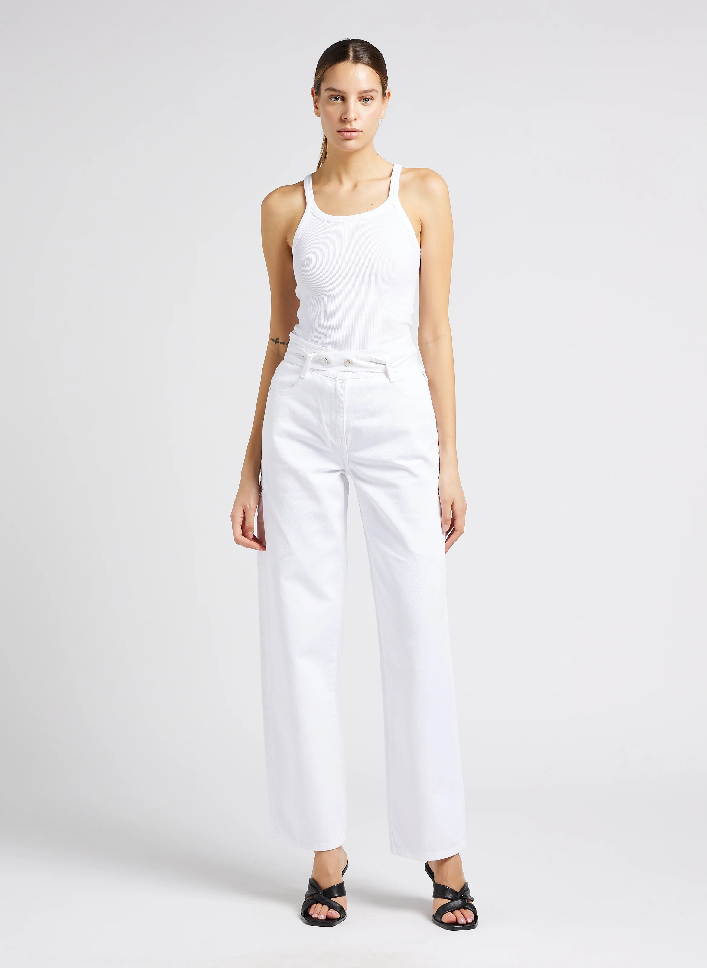JINN - Jean flare taille haute en coton | Blanc