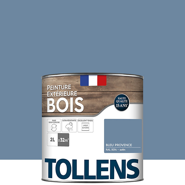 Peinture extérieure bois Tollens satin bleu provence 2L