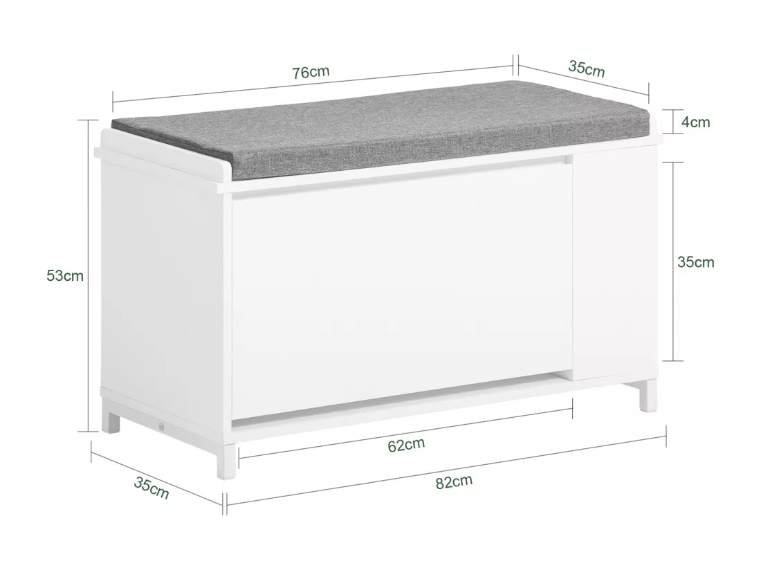 Banc à Chaussures Meuble à Chaussures avec Assise Coussin Rembourré, FSR105-W