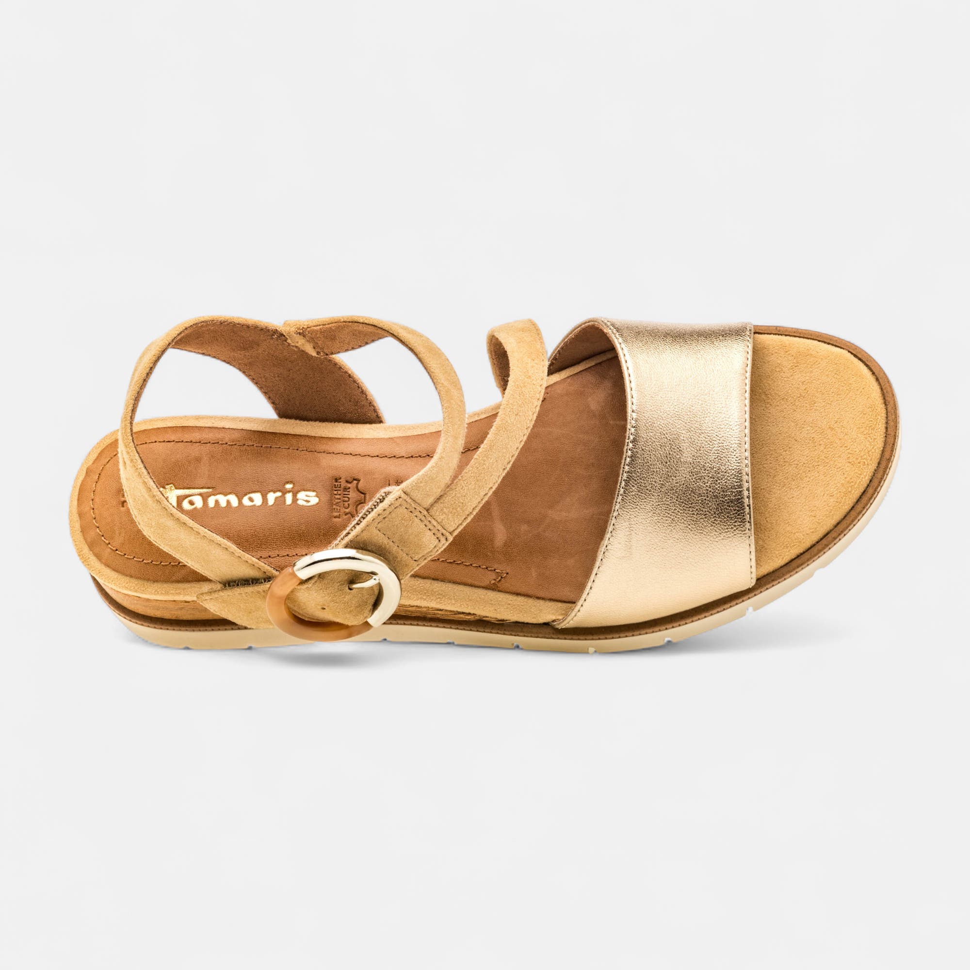 Sandales à talon compensé Femme en cuir or