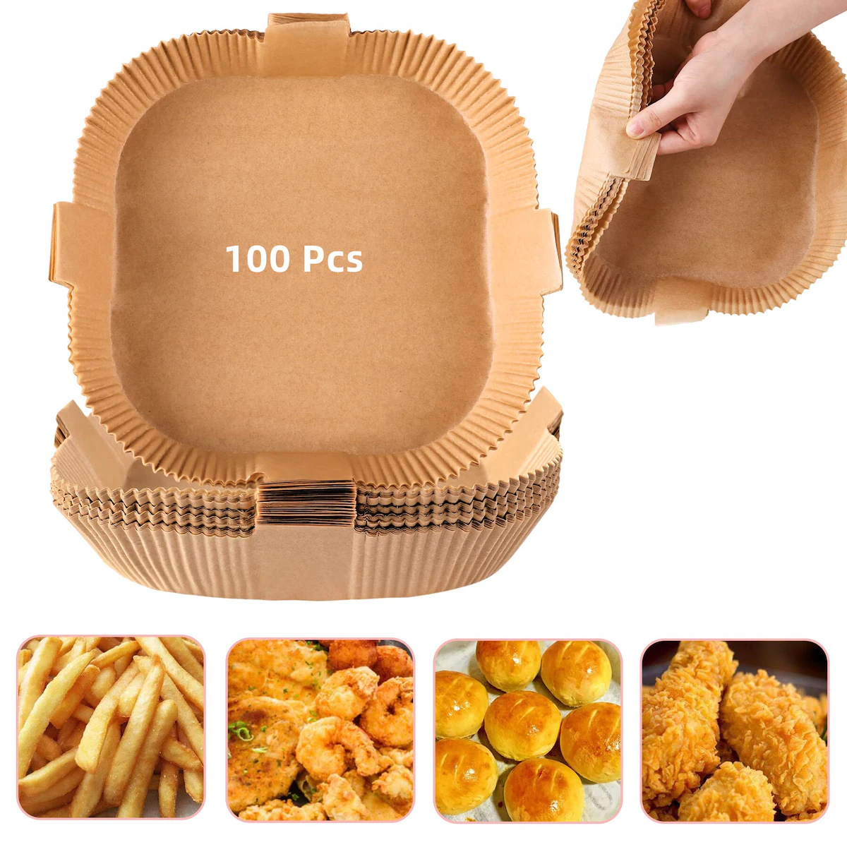 Air Fryer engangspapir med håndtak for frityrkokere 100 stk Natur 20 cm