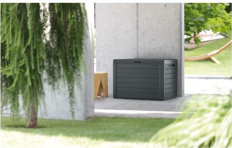 Prosperplast Kussenbox - hout patroon - 280 liter - 116 x 43,8 x 55 cm - kussen opbergbox