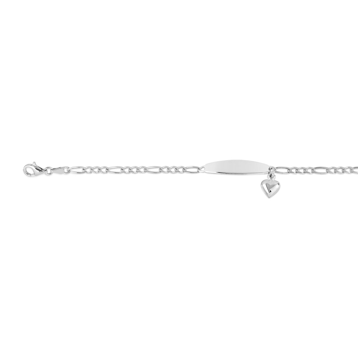 Bracelet identité argent 925 pampille coeur et maille cheval personnalisable 17 cm