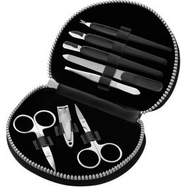Set de manucure, étui en similicuir, 8 pièces, noir