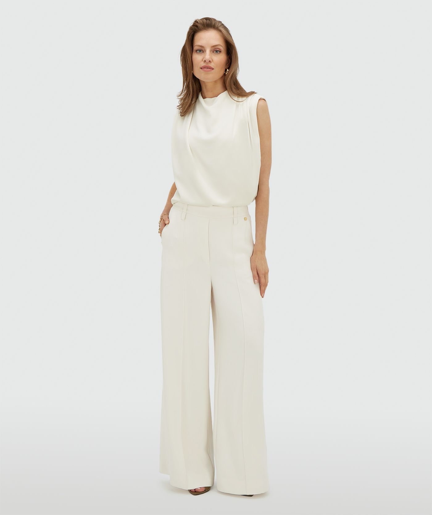 JV-ESSA high waisted wide leg pantalon - off white
