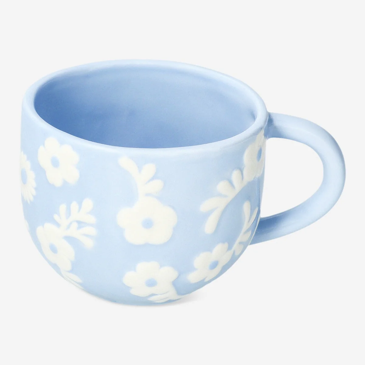 Blåt krus med hvide blomster - 400 ml