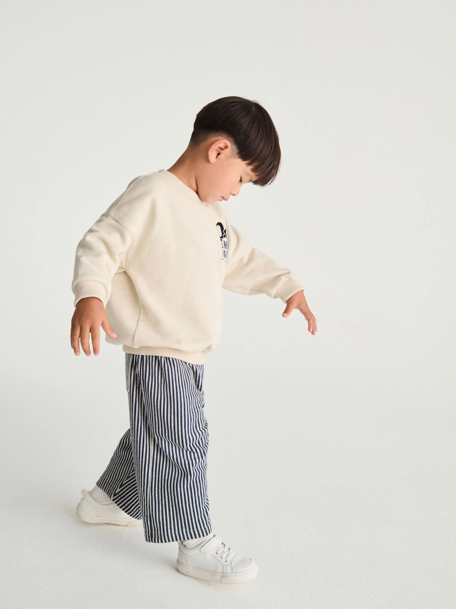 Ecr-wit met pinguïn - Set met sweatshirt en joggingbroek met strepen (3mnd-7jr)