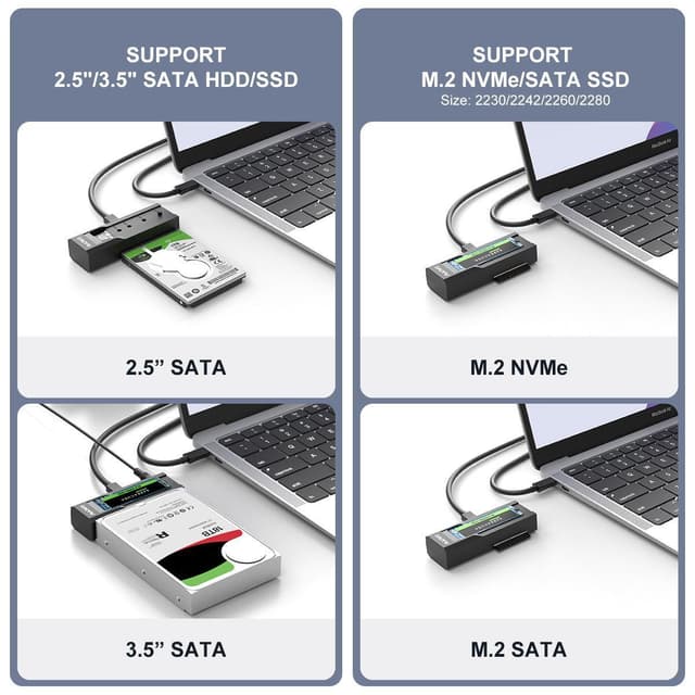 Maiwo USB-C adapter til NVMe/SATA M.2 SSD og 2.5