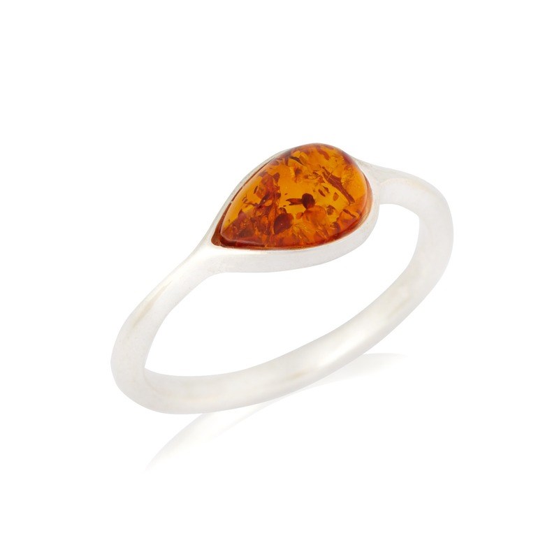 BAGUE ARGENT RHODIE 925/1000 AMBRE COGNAC