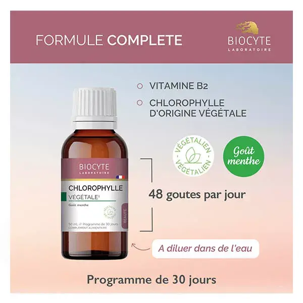 Biocyte Chlorophylle Beauté de la Peau, Fatigue, Transit 50ml à diluer 30 jours