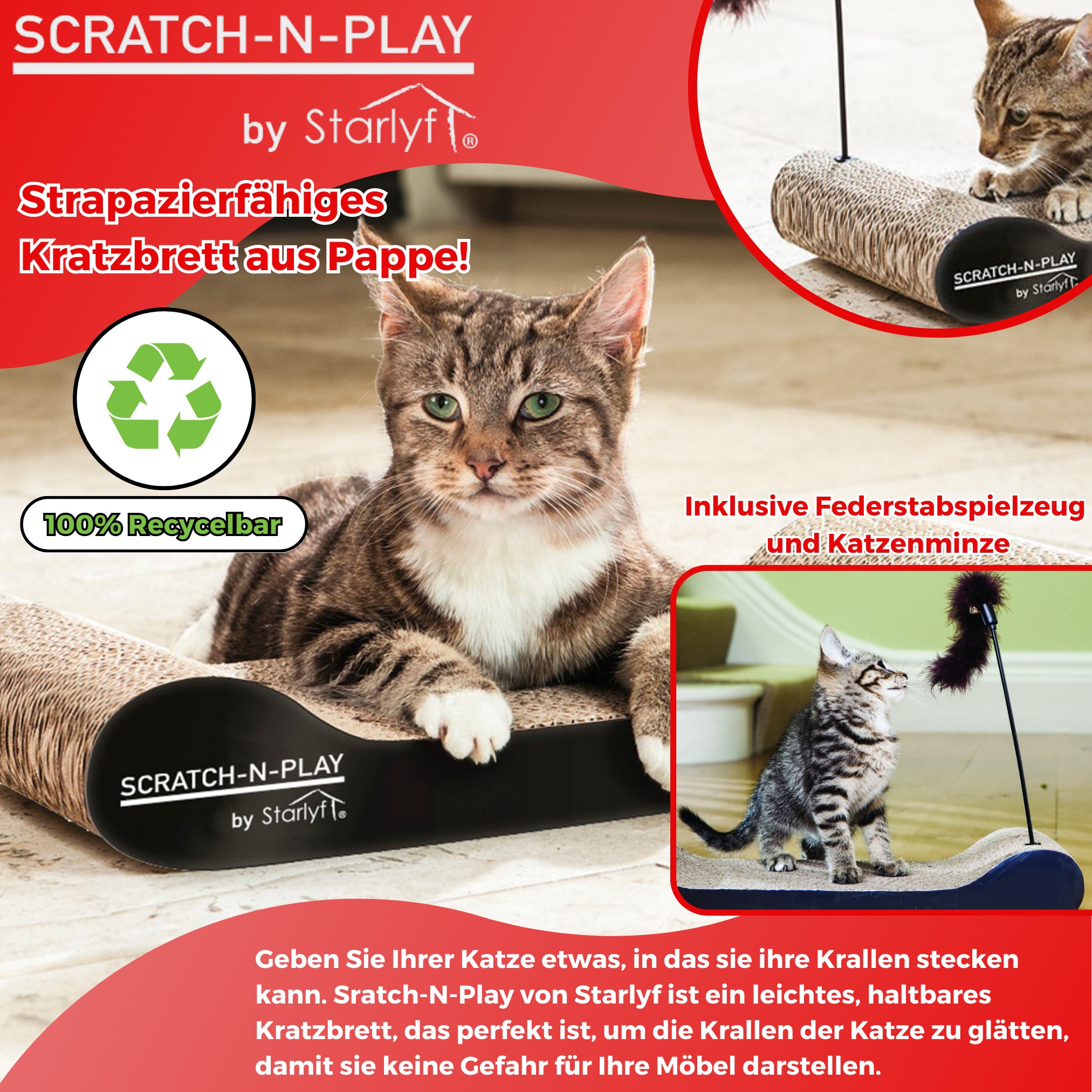 Best Direct® Katzen Kratzpappe - Kratzmatte, Pappe, Katze Scratch N Play