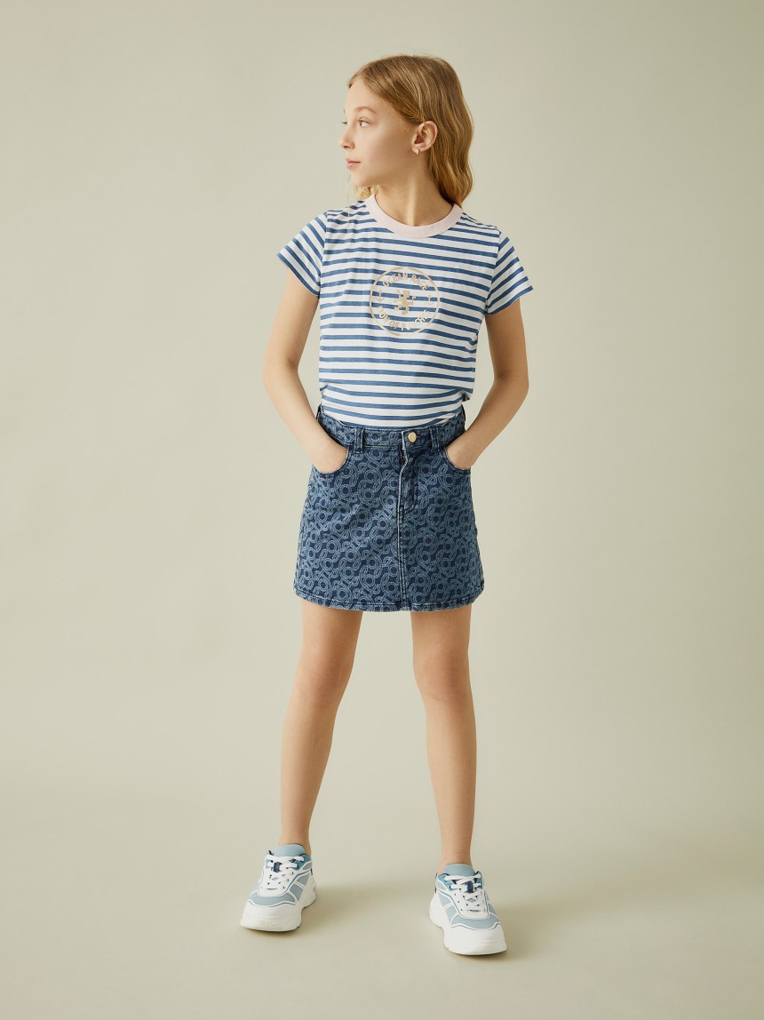 Saia denim com monograma