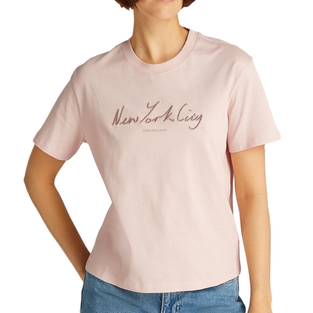 Calvin Klein Jeans T-shirt Rose Femme Calvin Klein Jeans Embroidered09