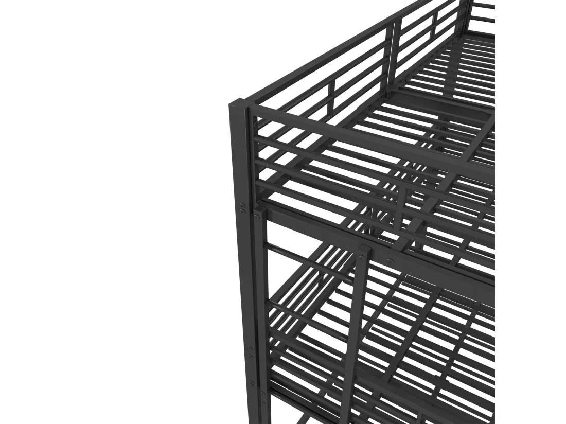 Lit superposé triple - 2x90x200cm & 140x200cm - cadre en fer - Noir