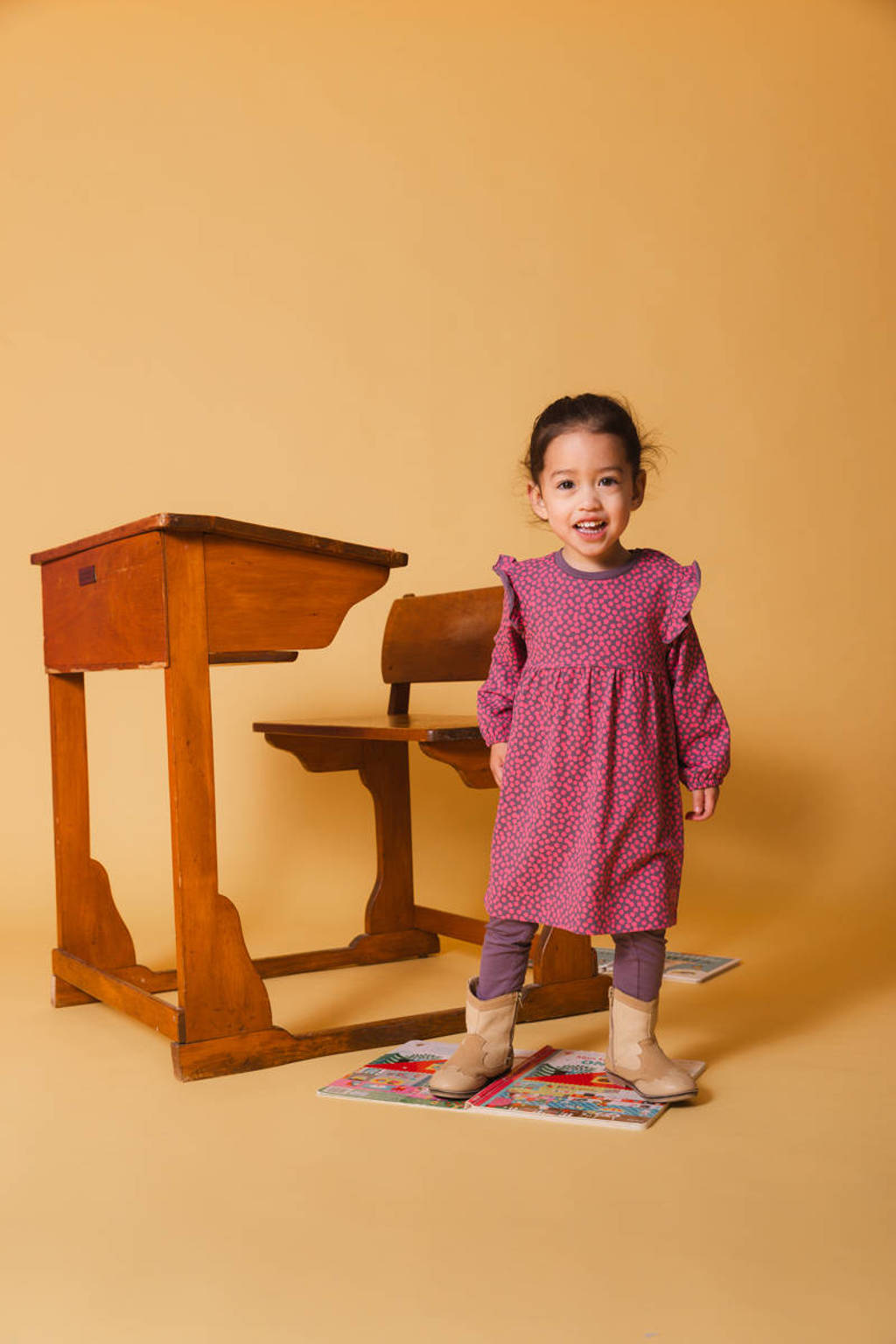 Quapi jurk MADDY met stippen en ruches roze/lila