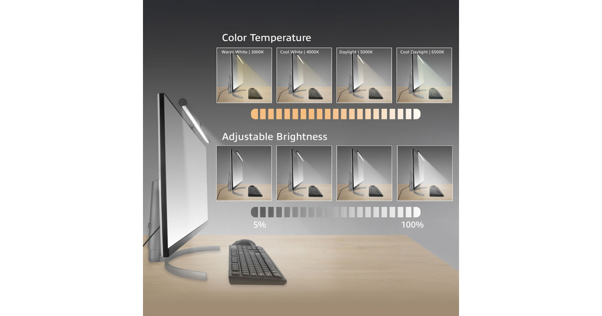 ACT ConnectivityDimbare Monitor LED Lichtbalk led-bar  (Zwart, USB-voeding, 3000K-6500K)