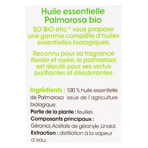 Óleo Essencial de Palmarosa Orgânico So'Bio Étic Aroma 10ml