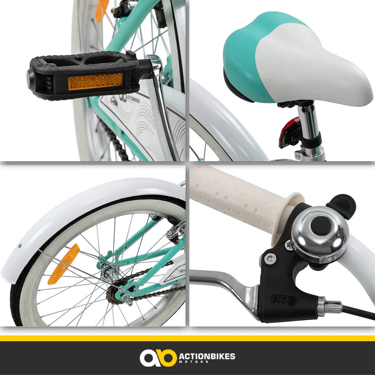 Actionbikes Kinderfahrrad Cruiser 20 Zoll, Rosa/Türkis, verstellbar, Seitenständer, V-Brake-Bremsen (Türkis)