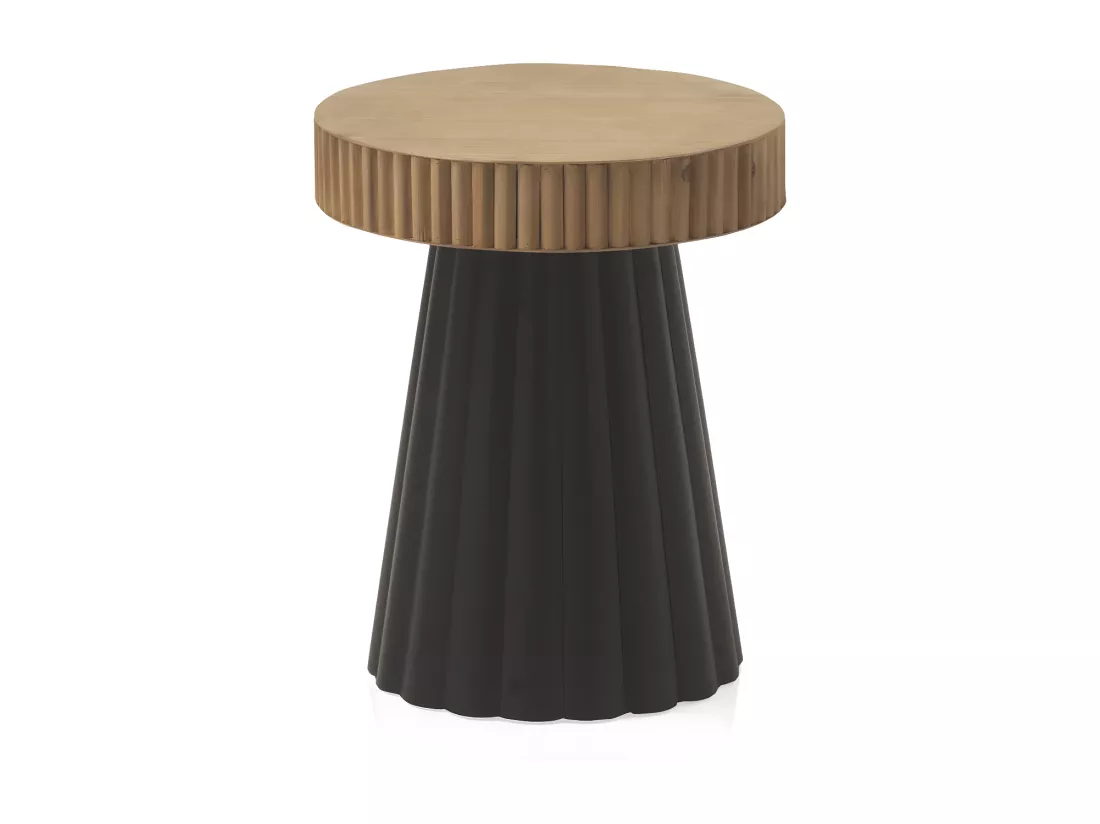 Table d'appoint en métal noir et bois naturel