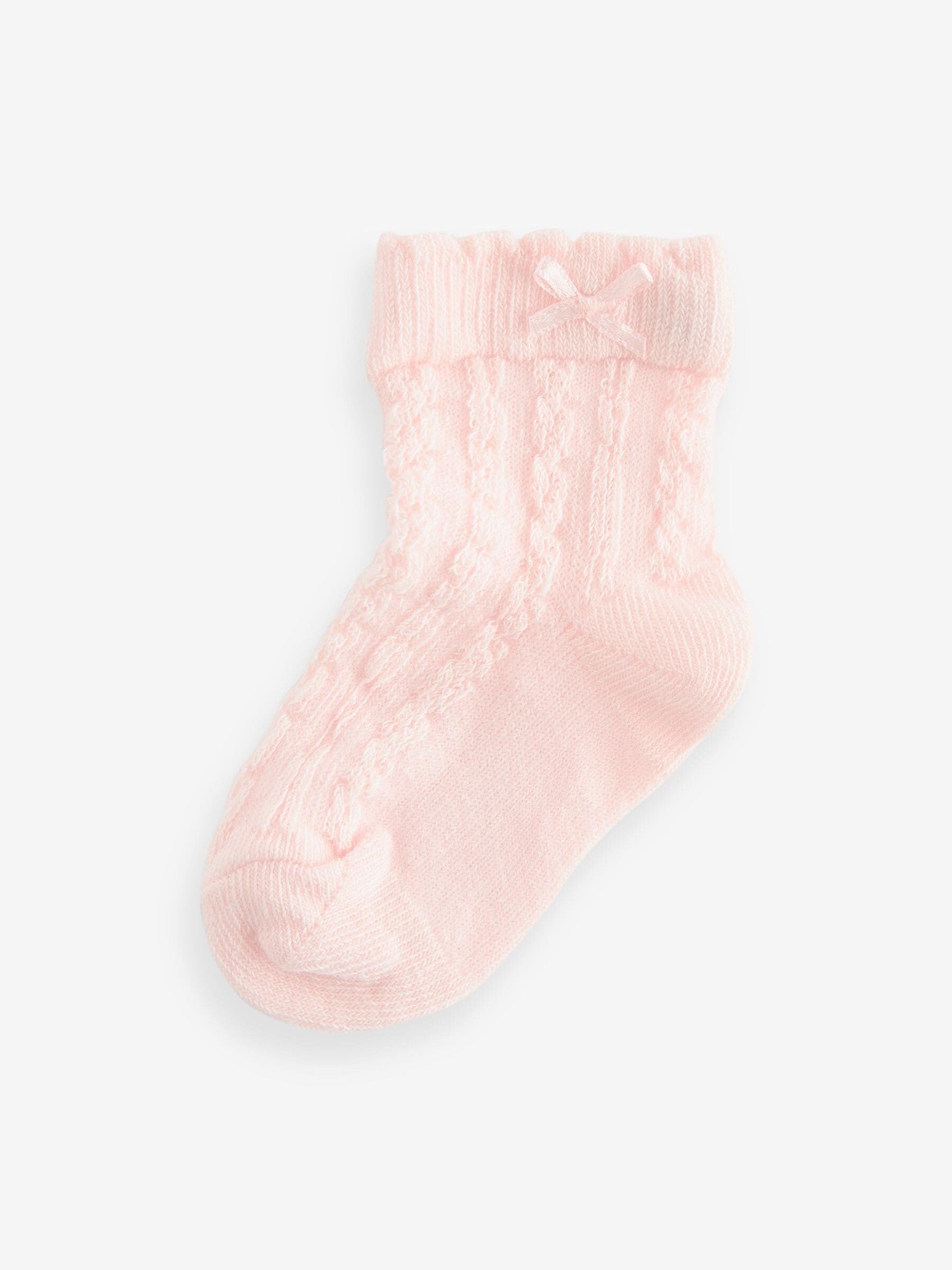 Roze - Set van 7 paar babysokken met kabelpatroon (0 mnd-2 jr)