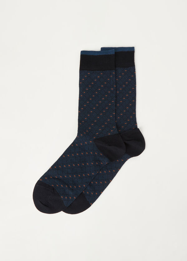Meias curtas masculinas com estampa de losangos em jacquard.