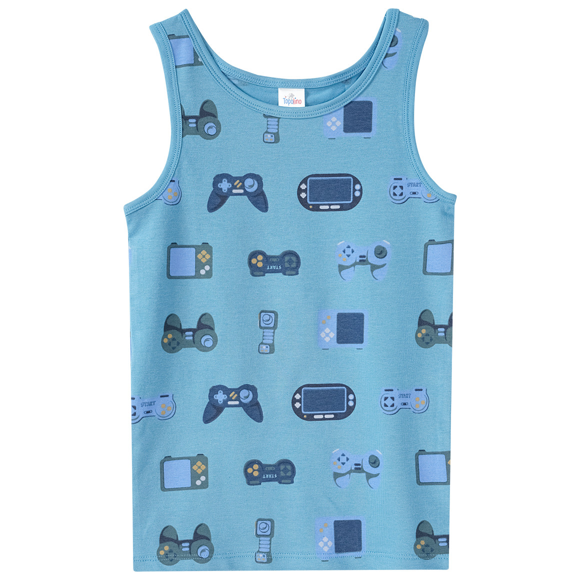 Topolino 2 Jungen Unterhemden mit Gaming-Allover blau / dunkelblau