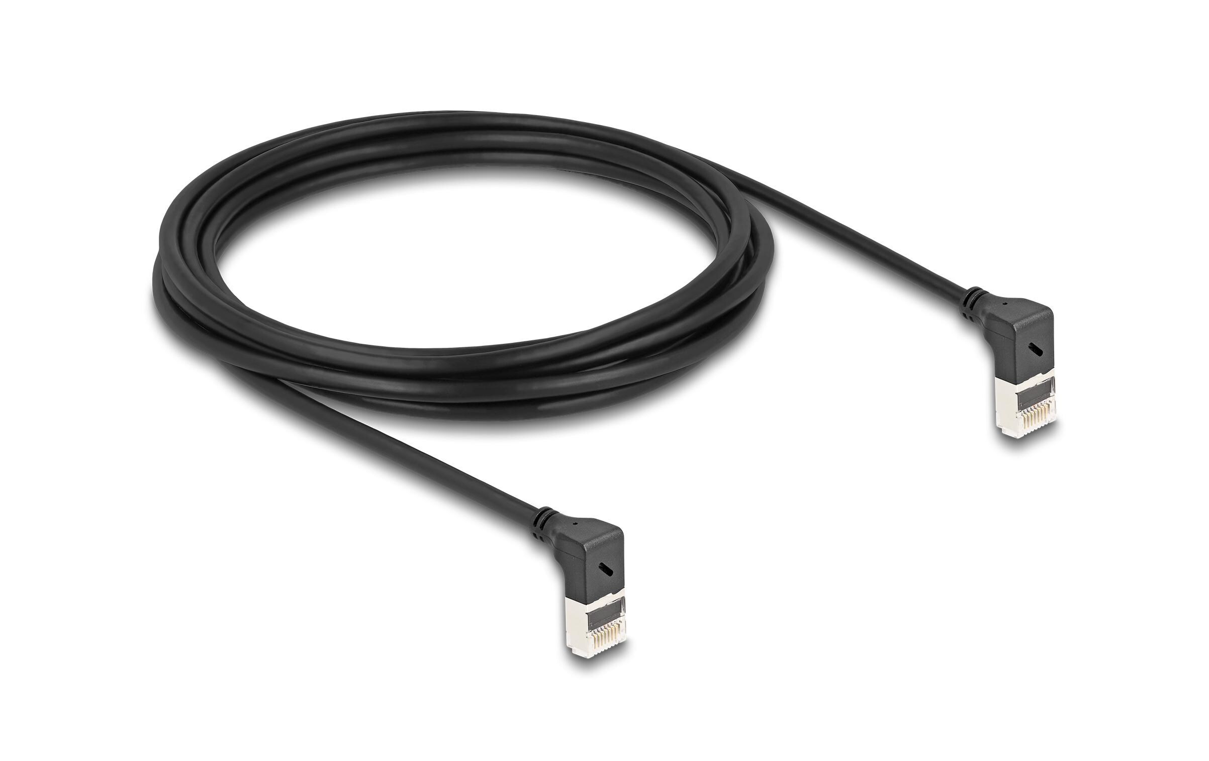 Patchkabel 90° oben gewinkelt Cat 6A, S/FTP, 3 m, SchwarzDelock RJ45 Netzwerkkabel Cat.6A S/FTP Slim 90° oben / oben gewinkelt 3 m schwarz