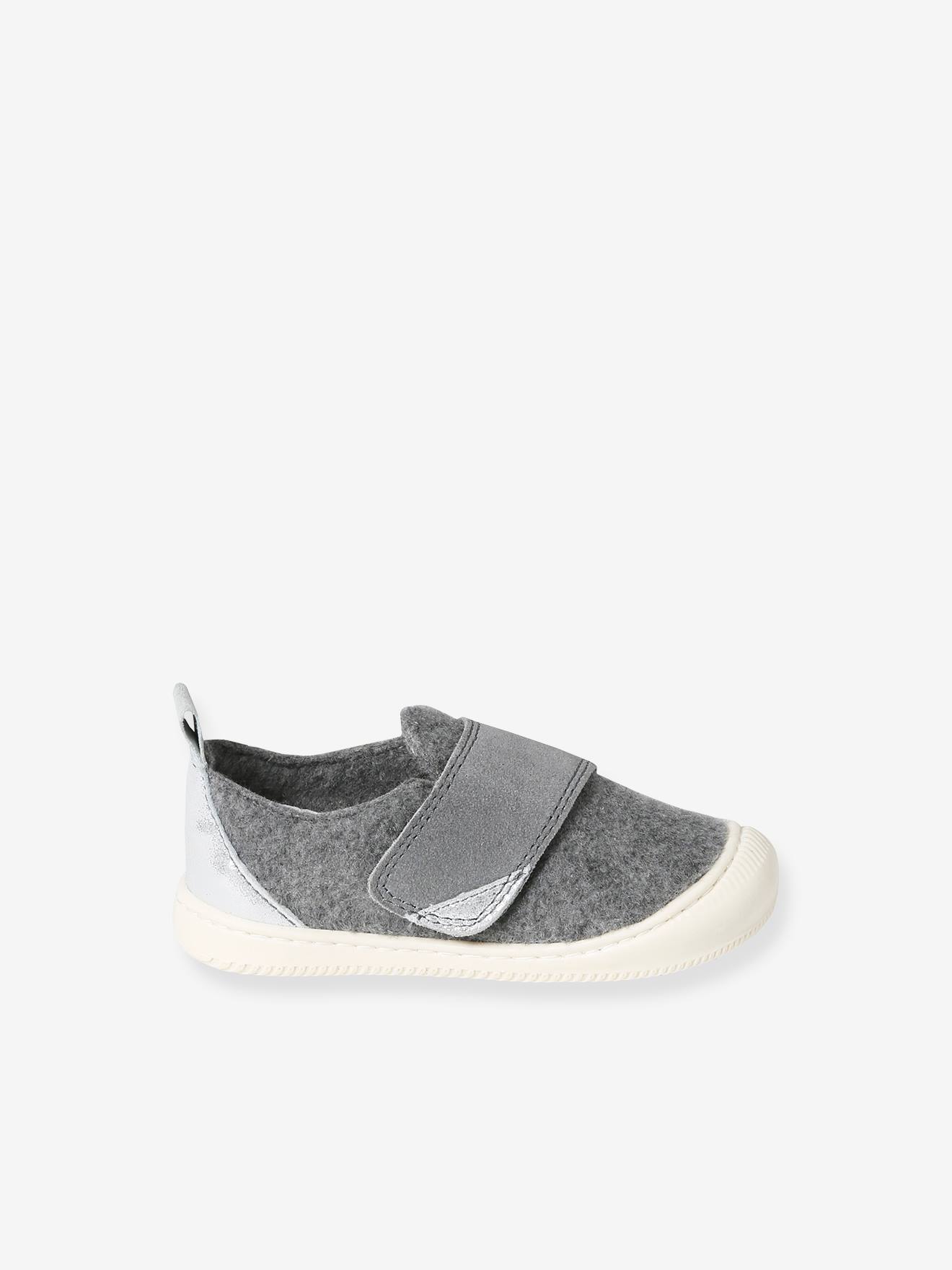 Pantufas de feltro para bebê com fecho de velcro, cinza mesclado