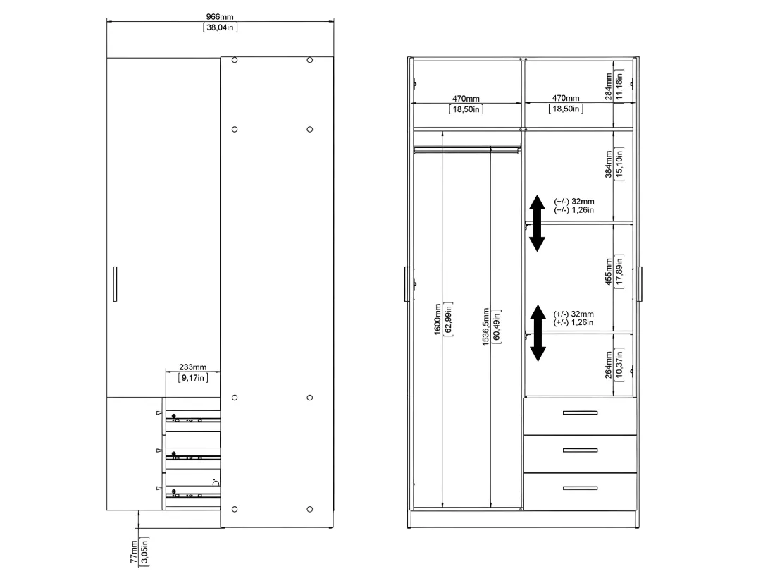 Spell Armoire 2 portes et 3 tiroirs, blanc.