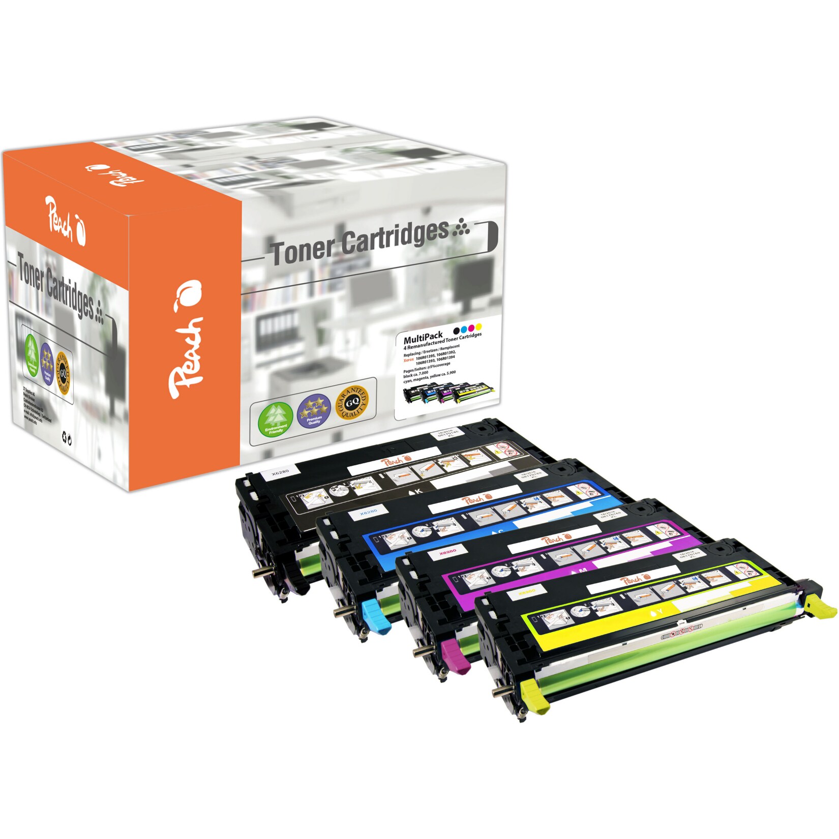 Peach X0134 Toner (bk, c/m/y) ersetzt Xerox 106R01392-5 für z.B. Xerox Phaser 6280, Xerox Phaser 6280 DN, Xerox Phaser 6280 DNM (wiederaufbereitet)