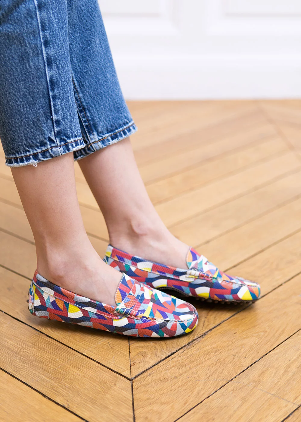 MOCASSIN FANCY DRIVER CUIR GEOMETRIQUE MULTICO