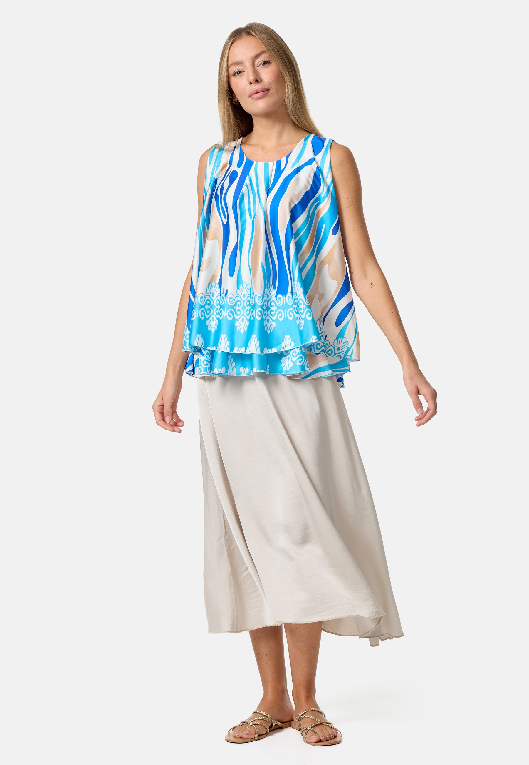 PM SELECTED Damen Blusentop Sommer Sleeveless Overlay Satin Muster Top PM33