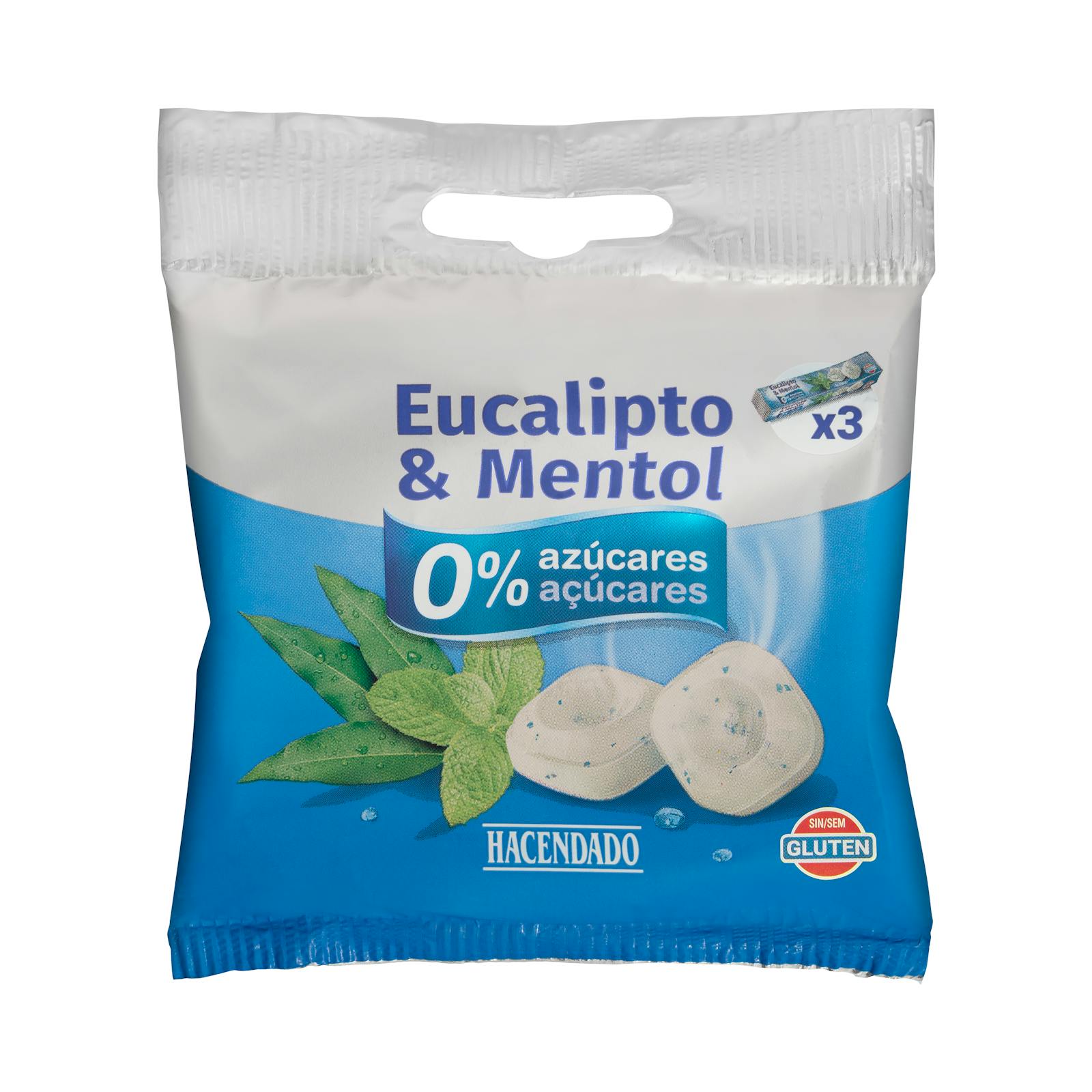 Bonbons Hacendado à l'eucalyptus et au menthol 0% de sucre